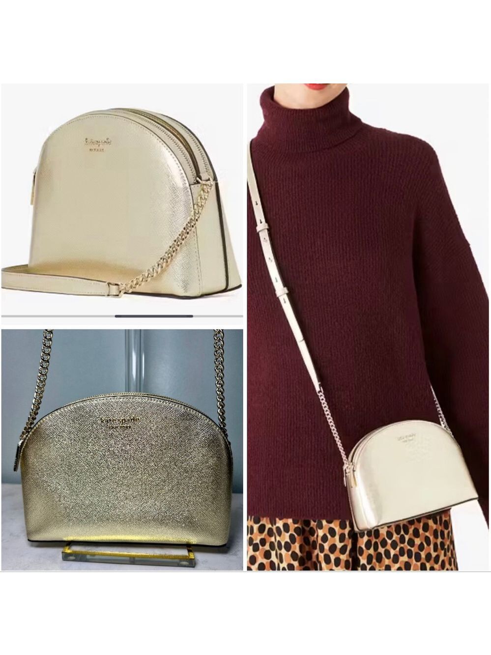 Kate Spade Spencer Metallic Double Zip Crossbody Bag Gold